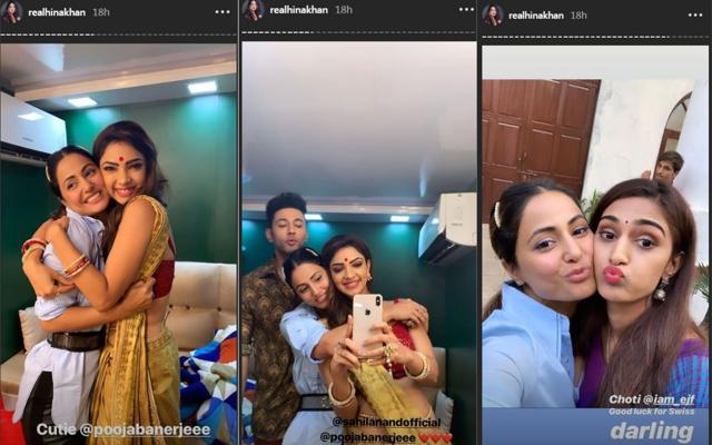 Hina Khan meets Pooja Banerjee and Erica Fernandes on sets of Kasautii Zindagii Kay. Hina Khan meets Pooja Banerjee and Erica Fernandes on sets of Kasautii Zindagii Kay.