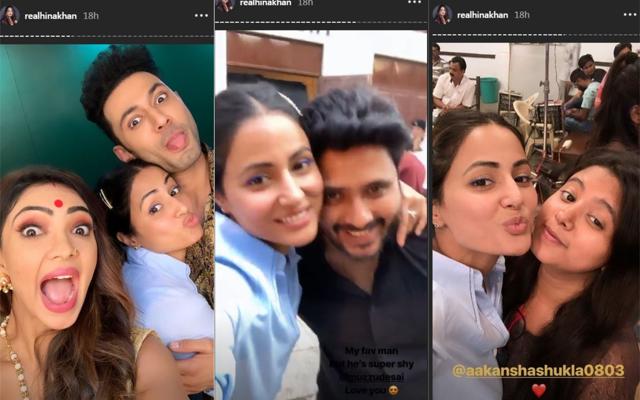 Hina Khan with her former co-actors on sets of Kasautii Zindagii Kay. Hina Khan with her former co-actors on sets of Kasautii Zindagii Kay.