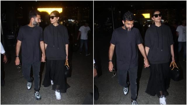 Sonam Kapoor and Anand Ahuja at the airport.