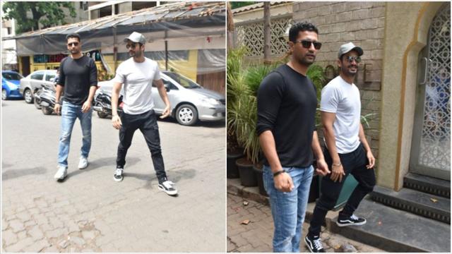 Vicky and Sunny Kaushal at a restaurant.