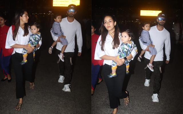 Shahid Kapoor, Mira Rajput with kids Misha and Zain at Mumbai airport. (Varinder Chawla) Shahid Kapoor, Mira Rajput with kids Misha and Zain at Mumbai airport. (Varinder Chawla)