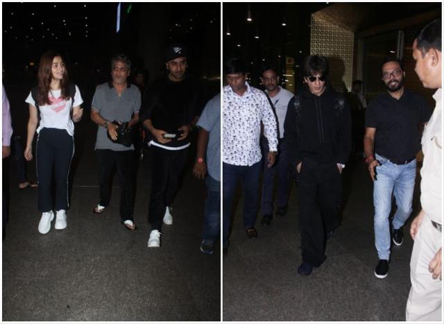 Alia Bhatt with Ranbir Kapoor and Shah Rukh Khan at the airport.