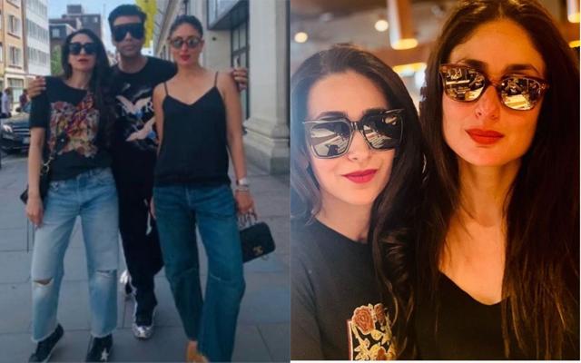 Karisma Kapoor and Kareena Kapoor hang out with Karan Johar in London. (Instagram) Karisma Kapoor and Kareena Kapoor hang out with Karan Johar in London. (Instagram)