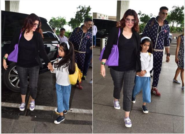 Twinkle Khanna with Akshay Kumar at Mumbai airport.