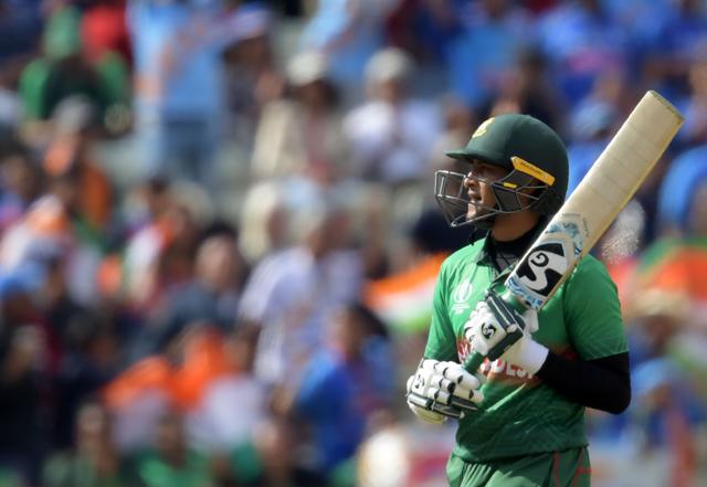 Bangladesh's Shakib Al Hasan walks back to the pavilion after his dismissal during the 2019 Cricket World Cup group stage match between Bangladesh and India at Edgbaston in Birmingham, central England, on July 2, 2019. (AFP) Bangladesh's Shakib Al Hasan walks back to the pavilion after his dismissal during the 2019 Cricket World Cup group stage match between Bangladesh and India at Edgbaston in Birmingham, central England, on July 2, 2019. (AFP)