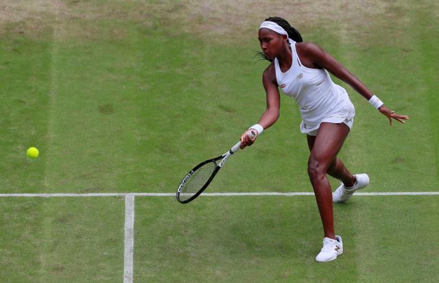 Cori Gauff of the U.S. in action during her fourth round match against Romania's Simona Halep. (REUTERS) Cori Gauff of the U.S. in action during her fourth round match against Romania's Simona Halep. (REUTERS)