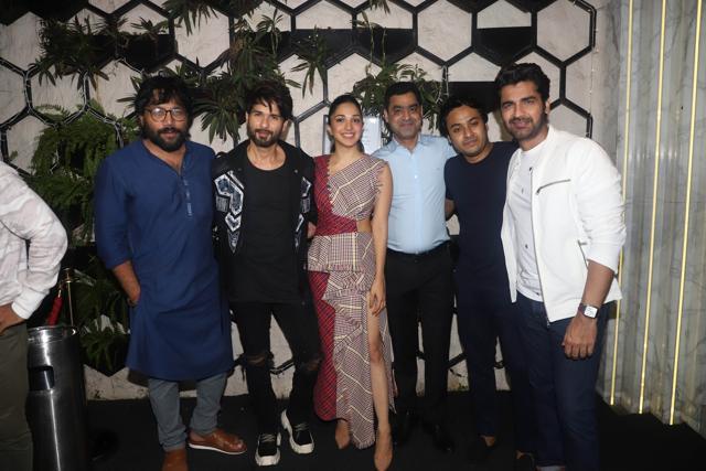 Director Sandeep Reddy Vanga, producer Murad Khetani and actors Shahid Kapoor, Kiara Advani and Arjan Bajwa at the success party of Kabir Singh in Mumbai on July 4. (IANS)