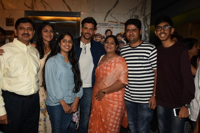 Hrithik Roshan poses with visitors at the Super 30 screening