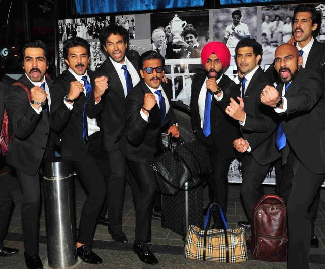 Ranveer Singh and the team posses for the photograph before the departure for London from Mumbai on Tuesday, to shoot for their first schedule of upcoming film 83 directed by Kabir Khan. (ANI) Ranveer Singh and the team posses for the photograph before the departure for London from Mumbai on Tuesday, to shoot for their first schedule of upcoming film 83 directed by Kabir Khan. (ANI)