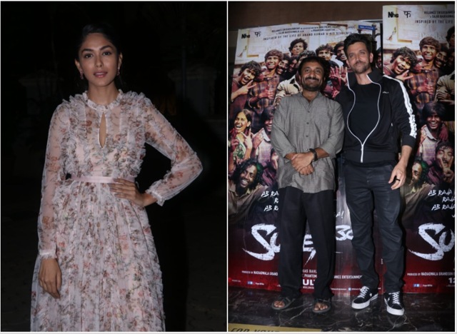 Mrunal Thakur, Hrithik Roshan and Anand Kumar at the screening of Super 30.