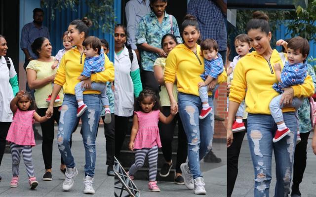 Sunny Leone with her kids at their playschool. (Varinder Chawla) Sunny Leone with her kids at their playschool. (Varinder Chawla)