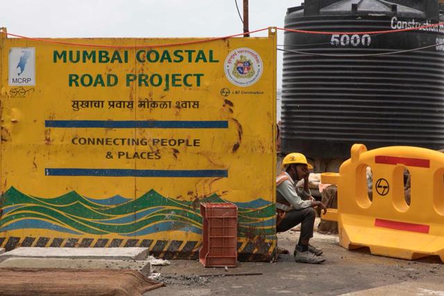 The mood at the Coastal Road’s work site on Tuesday. (Photo: Aaran Patel )