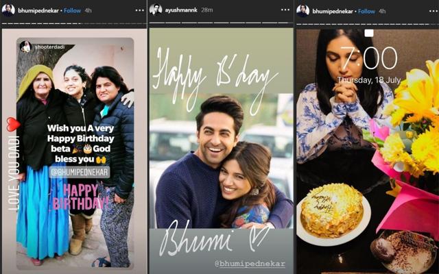 Shooter Dadi and Ayushmann Khurrana shared birthday wishes for Bhumi Pednekar on Instagram. (Instagram) Shooter Dadi and Ayushmann Khurrana shared birthday wishes for Bhumi Pednekar on Instagram. (Instagram)