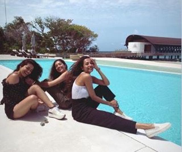 Malaika Arora (right) with her friends in the Maldives.