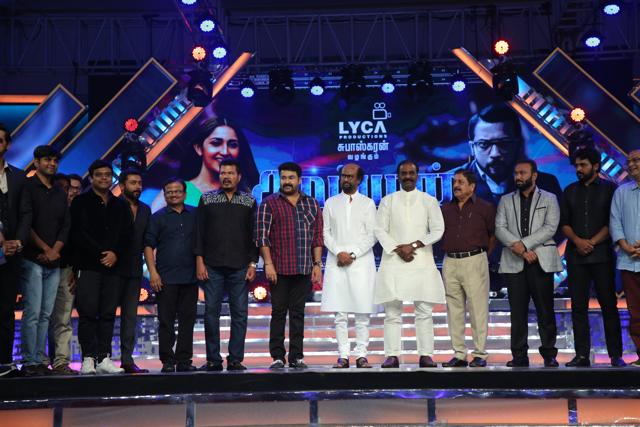 The team of Kaappaan with Mohanlal and Rajinikanth. The team of Kaappaan with Mohanlal and Rajinikanth.