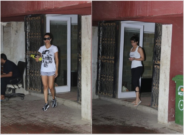 Malaika Arora at Kim Sharma at the gym. (Varinder Chawla)