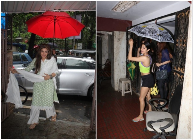 Raveena Tandon and Janhvi Kapoor caught in rain.