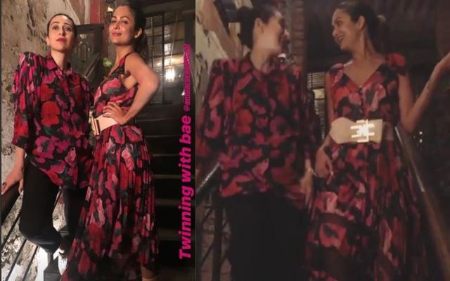 Karisma Kapoor and Amrita Arora twinning in floral outfits. (Instagram) Karisma Kapoor and Amrita Arora twinning in floral outfits. (Instagram)
