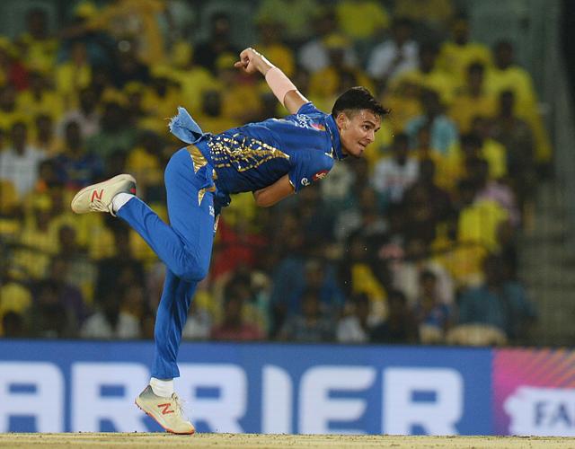 Mumbai Indians cricketer Rahul Chahar bowls during the 2019 Indian Premier League (IPL) first qualifier Twenty20 cricket match between Chennai Super Kings and Mumbai Indians at the M.A. Chidambaram Stadium in Chennai on May 7, 2019. (AFP) Mumbai Indians cricketer Rahul Chahar bowls during the 2019 Indian Premier League (IPL) first qualifier Twenty20 cricket match between Chennai Super Kings and Mumbai Indians at the M.A. Chidambaram Stadium in Chennai on May 7, 2019. (AFP)