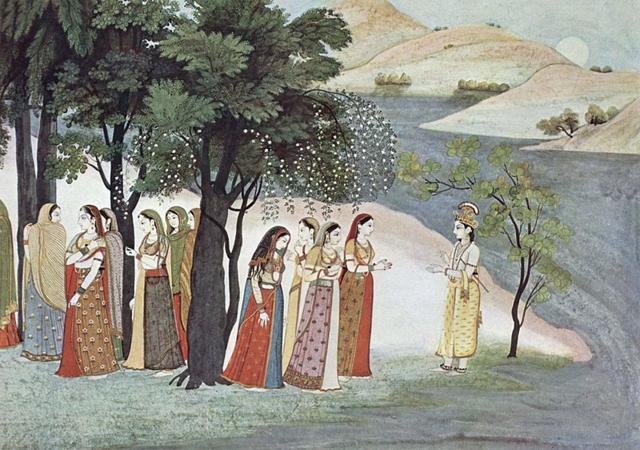 Krishna and the gopis, from a Bhagavata Purana manuscript c. 1760. (wikipedia.org) Krishna and the gopis, from a Bhagavata Purana manuscript c. 1760. (wikipedia.org)