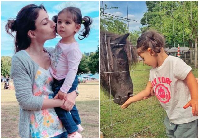 Soha Ali Khan with daughter Inaaya in London. Soha Ali Khan with daughter Inaaya in London.
