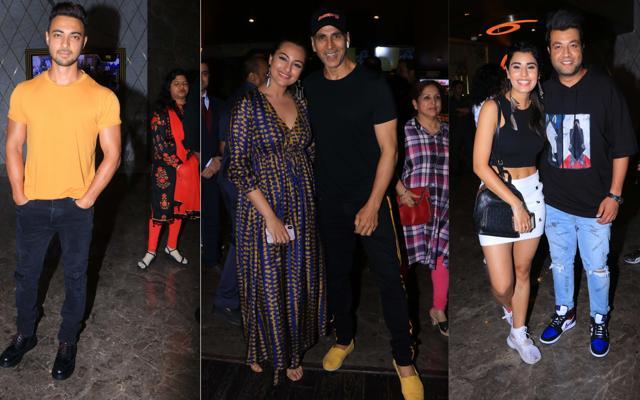 Aayush Sharma, Sonakshi Sinha, Akshay Kumar and Varun Sharma at Khandaani Shafakhana screening. (Varinder Chawla) Aayush Sharma, Sonakshi Sinha, Akshay Kumar and Varun Sharma at Khandaani Shafakhana screening. (Varinder Chawla)