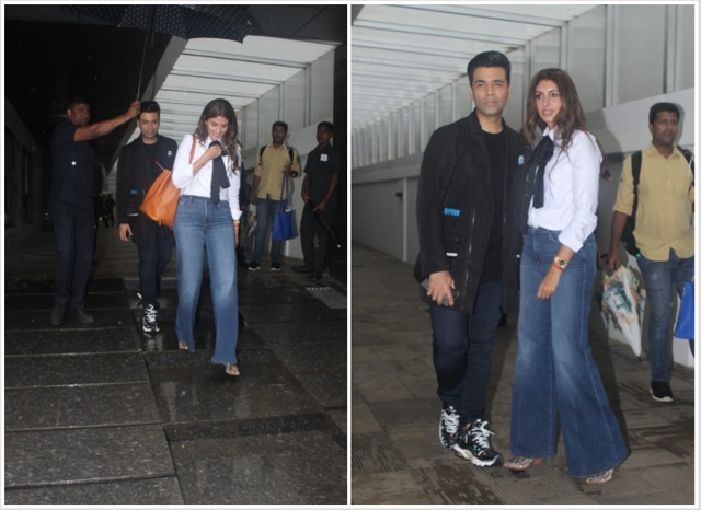 Karan Johar and Shweta Bachchan at a restaurant.