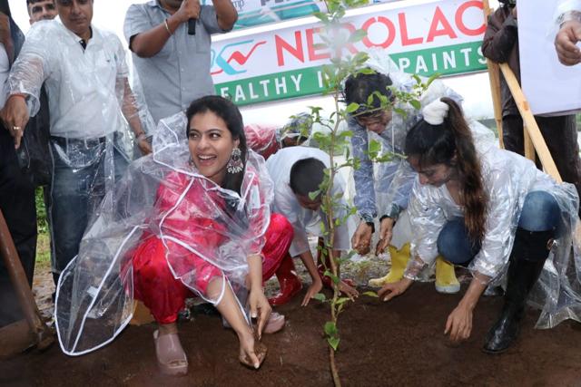 Kajol planting trees with her son and sister. Kajol planting trees with her son and sister.
