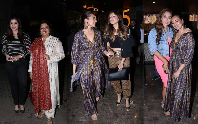 Mannara Chopra, Madhu Chopra, Sonakshi Sinha, Kanika Kapoor and Iulia Vantur at Khandaani Shafakhana screening. (Varinder Chawla) Mannara Chopra, Madhu Chopra, Sonakshi Sinha, Kanika Kapoor and Iulia Vantur at Khandaani Shafakhana screening. (Varinder Chawla)