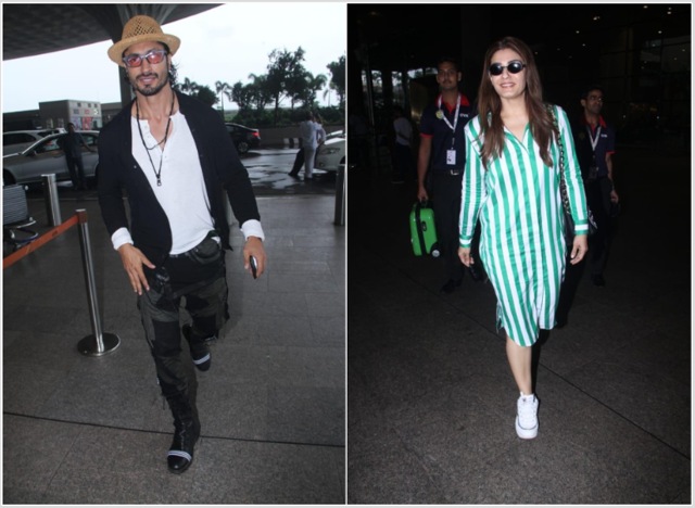 Vidyut Jamwal and Raveena Tandon at airport.