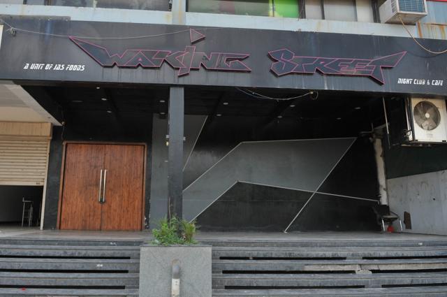 Walking Street Club in Phase 11, Mohali, which was sealed after the firing on Sunday. (Ravi Kumar/HT)