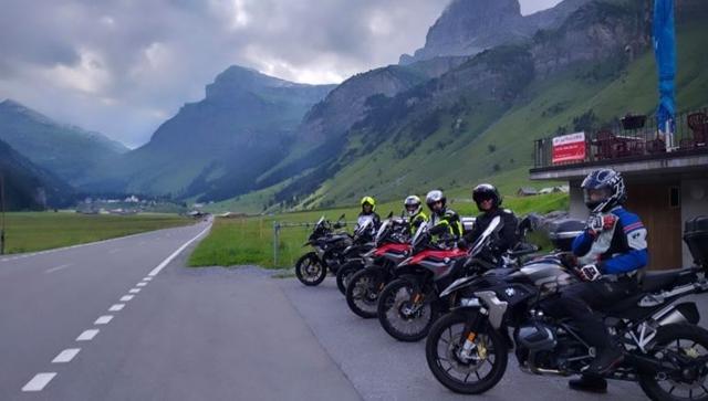 The bikers pose for the camera.