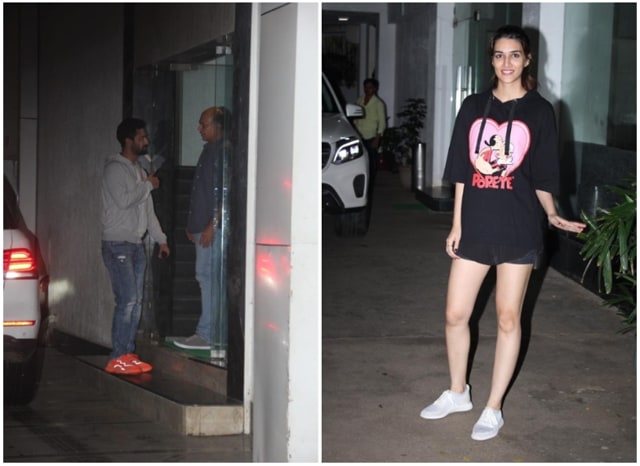 Vicky Kaushal at Ashutosh Gowariker’s office; Kriti Sanon at a dubbing studio.