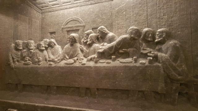 Working in the mine was so dangerous that miners built chapels and carved statues of saints to watch over them. In the Chapel of St Kinga, you’ll find recreations of Leonardo Da Vinci’s Last Supper (above) and rock salt statues of St Joseph, the crucifixion of Jesus, and Pope John Paul II, who visited in 1999. (Karishma Kirpalani)