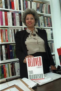 FILE - In this Sept. 1987 file photo, author Toni Morrison poses with a copy of her book "Beloved" in New York. Morrison, a pioneer and reigning giant of modern literature whose imaginative power in "Beloved," ''Song of Solomon" and other works transformed American letters by dramatizing the pursuit of freedom within the boundaries of race, has died at age 88. Publisher Alfred A. Knopf announced that Morrison died Monday, Aug. 5, 2019 at Montefiore Medical Center in New York.(AP Photo/David Bookstaver, File) (AP) FILE - In this Sept. 1987 file photo, author Toni Morrison poses with a copy of her book "Beloved" in New York. Morrison, a pioneer and reigning giant of modern literature whose imaginative power in "Beloved," ''Song of Solomon" and other works transformed American letters by dramatizing the pursuit of freedom within the boundaries of race, has died at age 88. Publisher Alfred A. Knopf announced that Morrison died Monday, Aug. 5, 2019 at Montefiore Medical Center in New York.(AP Photo/David Bookstaver, File) (AP)