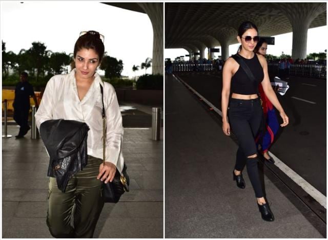 Raveena Tandon and Rakul Preet Singh at airport.