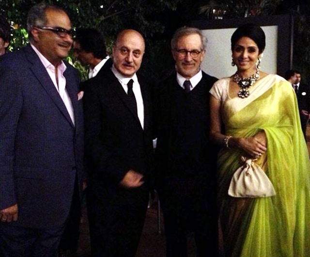 Sridevi with husband Boney Kapoor, Anupam Kher and Steven Spielberg.