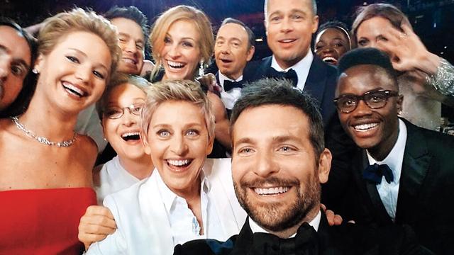 Perhaps the best-known selfie in the world, taken at the Oscars in 2014. In the future, as facial-recognition software improves, you might be able to take a selfie and blink or smile to authenticate an online payment. (Image: Ellen Degeneres / Samsung) Perhaps the best-known selfie in the world, taken at the Oscars in 2014. In the future, as facial-recognition software improves, you might be able to take a selfie and blink or smile to authenticate an online payment. (Image: Ellen Degeneres / Samsung)