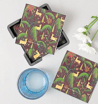 If you don’t want to go all out, pick subtle floral coasters for your dining table or coffee table like this one. (Indian Circus) If you don’t want to go all out, pick subtle floral coasters for your dining table or coffee table like this one. (Indian Circus)