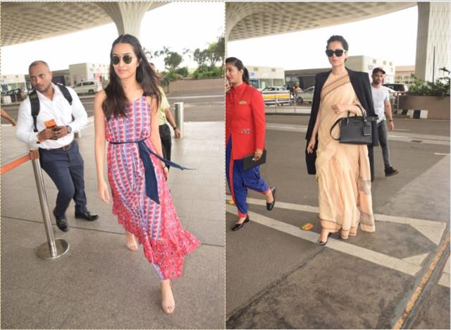 Shraddha Kapoor and Kangana Ranaut at airport.