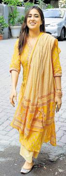 Sara Ali Khan in a yellow kurta. The coordinated bangles add fun to the look. (yogen shah)
