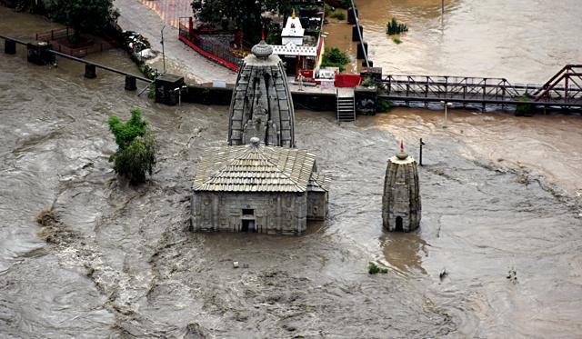 The ancient Panchwaqtra Mahadev temple submerged in flooded Beas river in Mandi, Himachal Pradesh, August 19, 2019. (ANI Photo ) The ancient Panchwaqtra Mahadev temple submerged in flooded Beas river in Mandi, Himachal Pradesh, August 19, 2019. (ANI Photo )