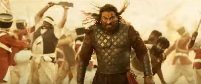 A fierce-looking Chiranjeevi in a still from the teaser. A fierce-looking Chiranjeevi in a still from the teaser.