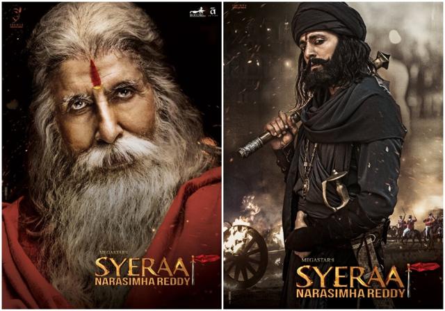 Amitabh Bachchan and Kichcha Sudeep in Sye Raa Narasimha Reddy posters. Amitabh Bachchan and Kichcha Sudeep in Sye Raa Narasimha Reddy posters.