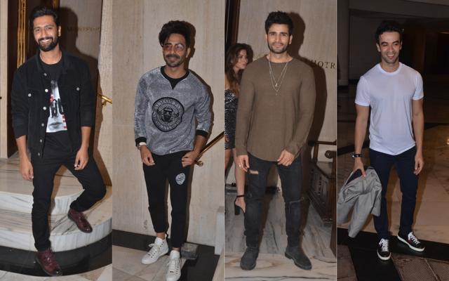 Vicky Kaushal, Aparshakti Khurana, Karan Tacker and Punit Malhotra at Manish Malhotra’s party. (Varinder Chawla) Vicky Kaushal, Aparshakti Khurana, Karan Tacker and Punit Malhotra at Manish Malhotra’s party. (Varinder Chawla)