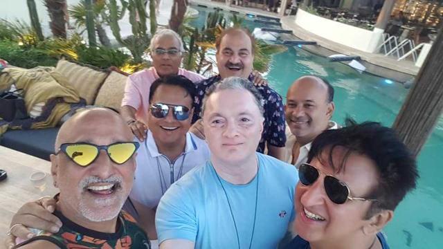 Manoviraj Khosla (extreme left), Gautam Singhania (centre) and Kailash Surendranath with friends in Mykonos. Manoviraj Khosla (extreme left), Gautam Singhania (centre) and Kailash Surendranath with friends in Mykonos.