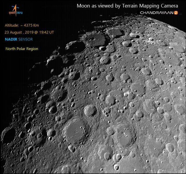 ISRO said the images were taken by Terrain Mapping Camera-2 of Chandrayaan-2 from an altitude of about 4,375 km. (ISRO image) ISRO said the images were taken by Terrain Mapping Camera-2 of Chandrayaan-2 from an altitude of about 4,375 km. (ISRO image)