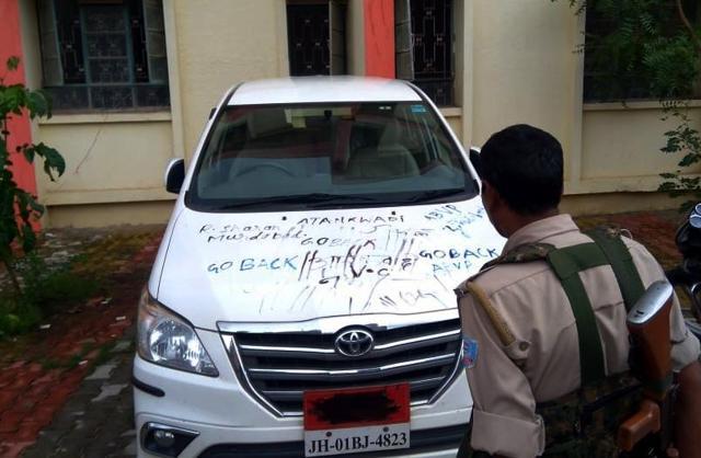 Ramesh Sharan’s car was also defaced by the ABVP activists. (HT Photo ) Ramesh Sharan’s car was also defaced by the ABVP activists. (HT Photo )