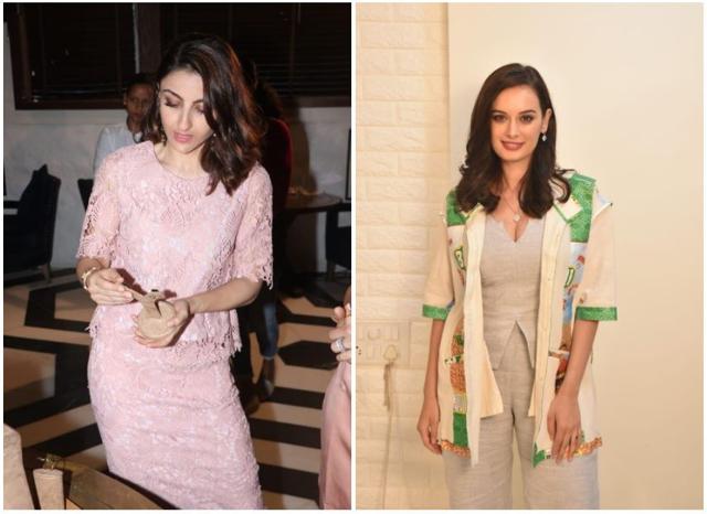 Soha Ali Khan at an event and Evelyn Sharma at Saahi promotions.