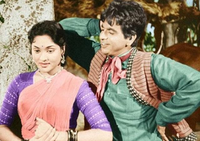 Vyjayanthimala with Dilip Kumar in Naya Daur. Vyjayanthimala with Dilip Kumar in Naya Daur.